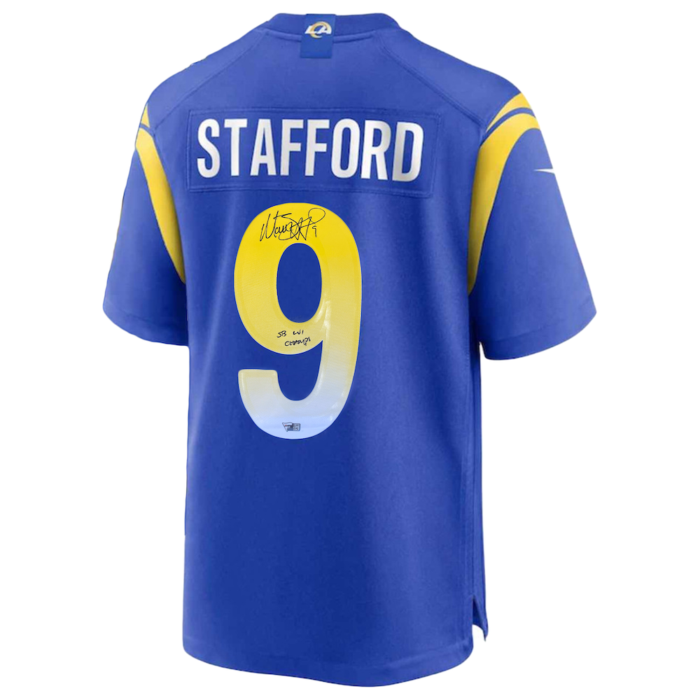 MATTHEW STAFFORD Los Angeles Rams Super Bowl LVI Champions Autographed Nike Game Jersey with "SB LVI Champs" Inscription FANATICS
