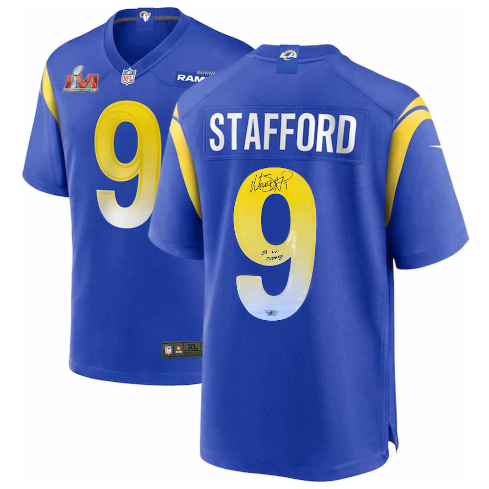 MATTHEW STAFFORD Los Angeles Rams Super Bowl LVI Champions Autographed Nike Game Jersey with "SB LVI Champs" Inscription FANATICS
