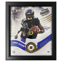 Lamar Jackson Ravens Framed 15" x 17" Game-Used Football Collage LE 8/50