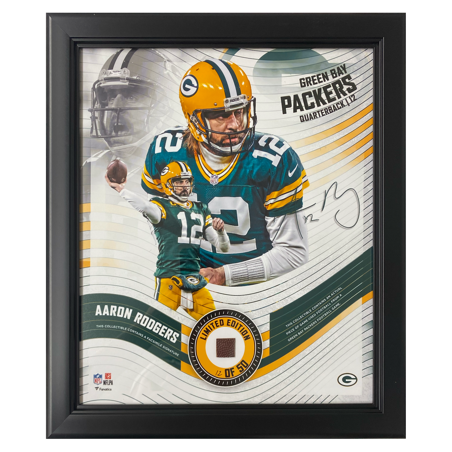Aaron Rodgers Packers Framed 15" x 17" Game-Used Football Collage LE 12/50