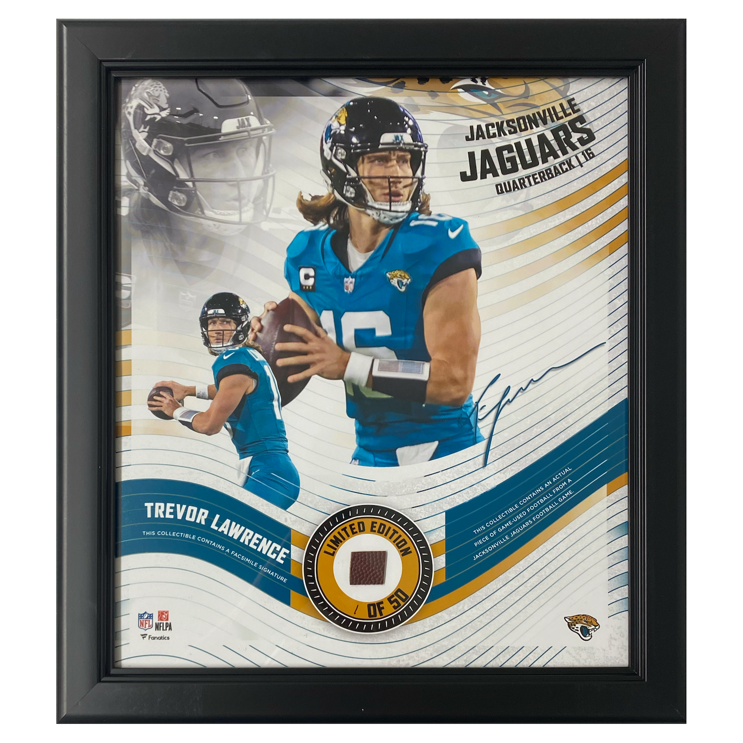 Trevor Lawrence Jaguars Framed 15" x 17" Game Used-Football Collage LE 1/50