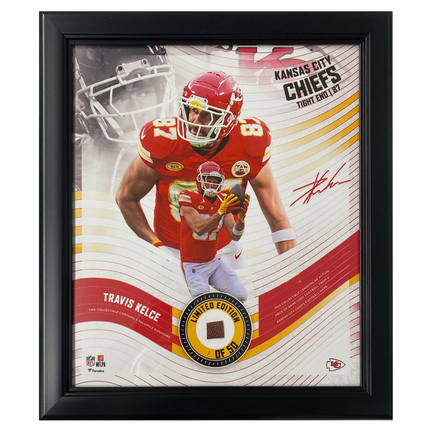 Travis Kelce Chiefs Framed 15" x 17" Game-Used Football Collage LE 1/50