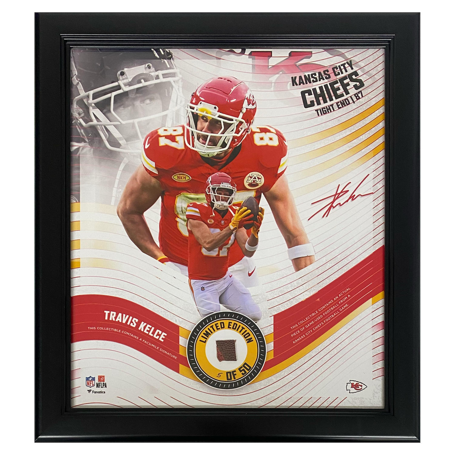 Travis Kelce Chiefs Framed 15" x 17" Game-Used Football Collage LE 50