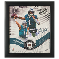 JALEN HURTS Eagles Framed 15" x 17" Game-Used Football Collage LE 50