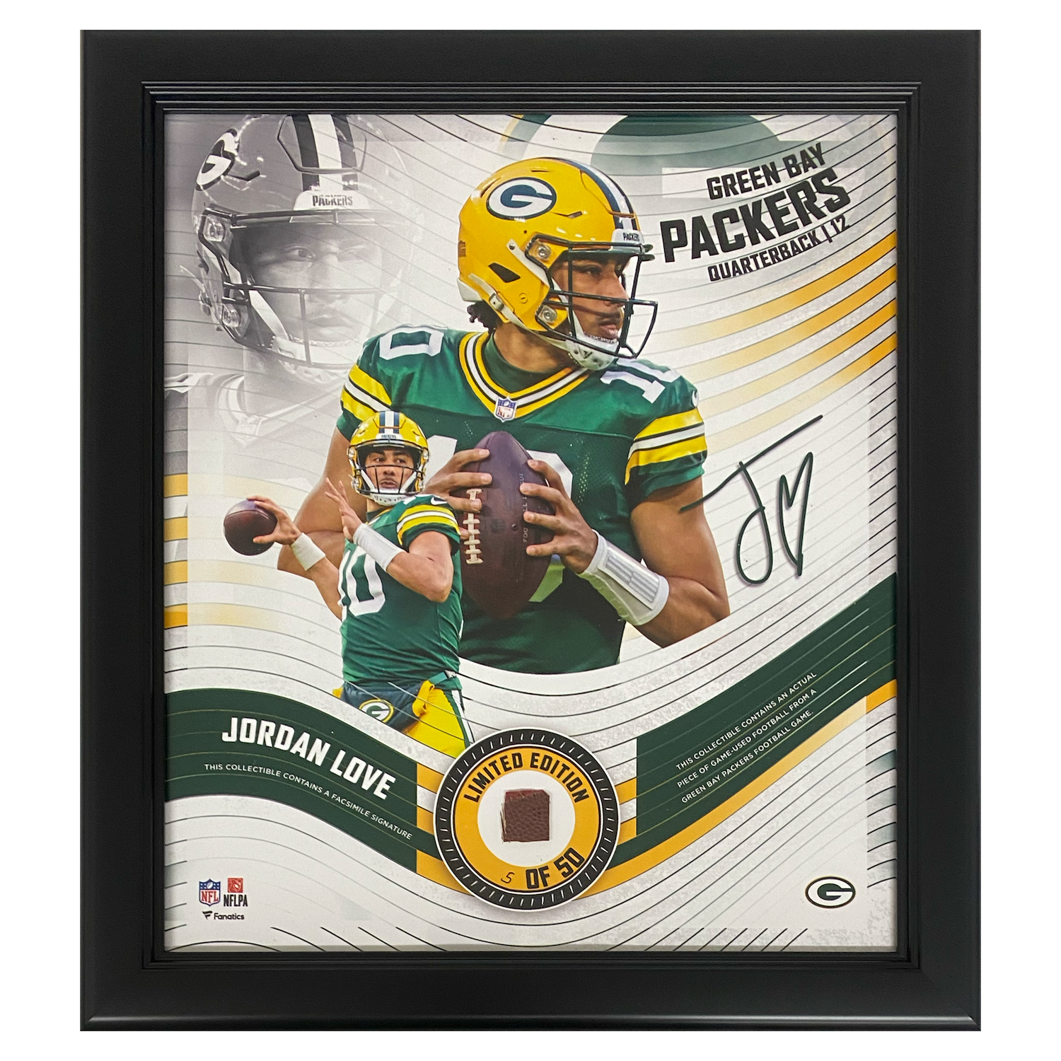 Jordan Love Green Bay Packers Framed 15" x 17" Game Used Football Collage LE 50