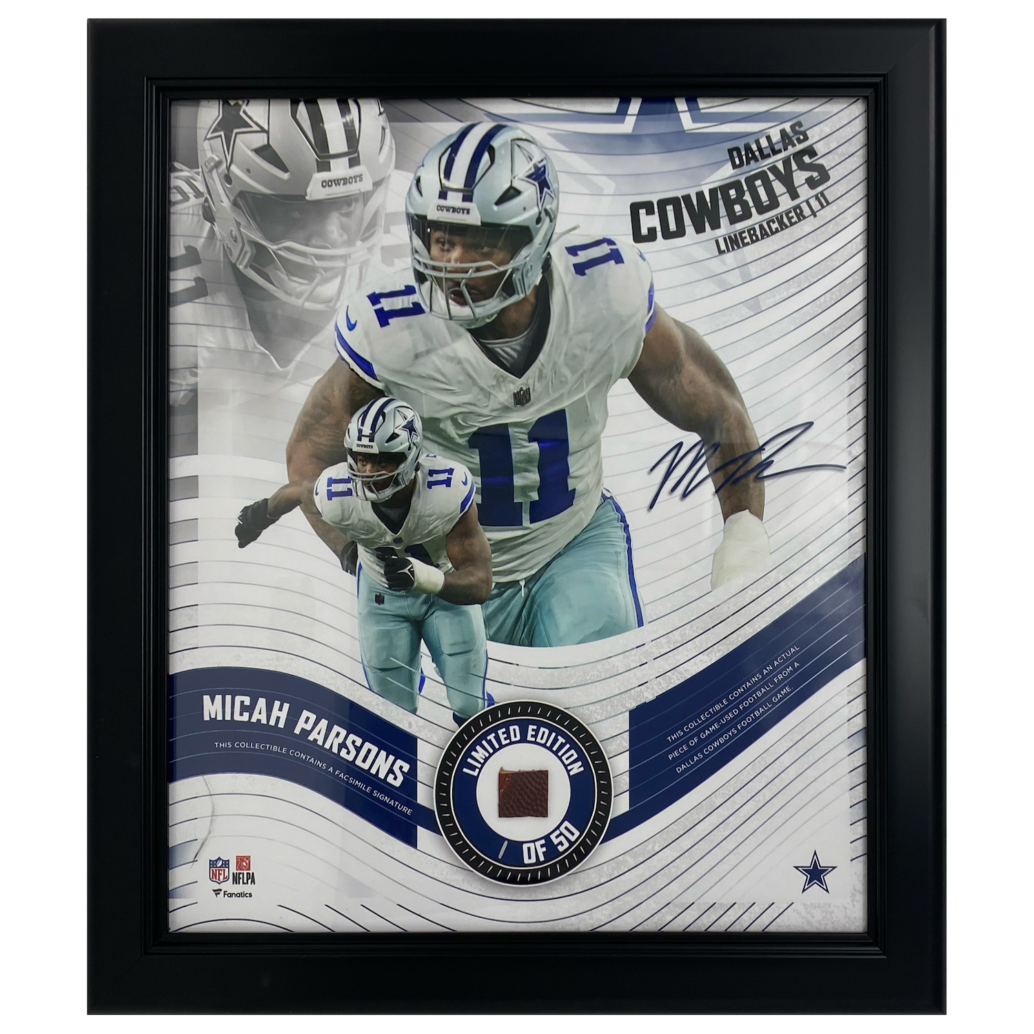 Micah Parsons Cowboys Framed 15" x 17" Game Used Football Collage LE 1/50