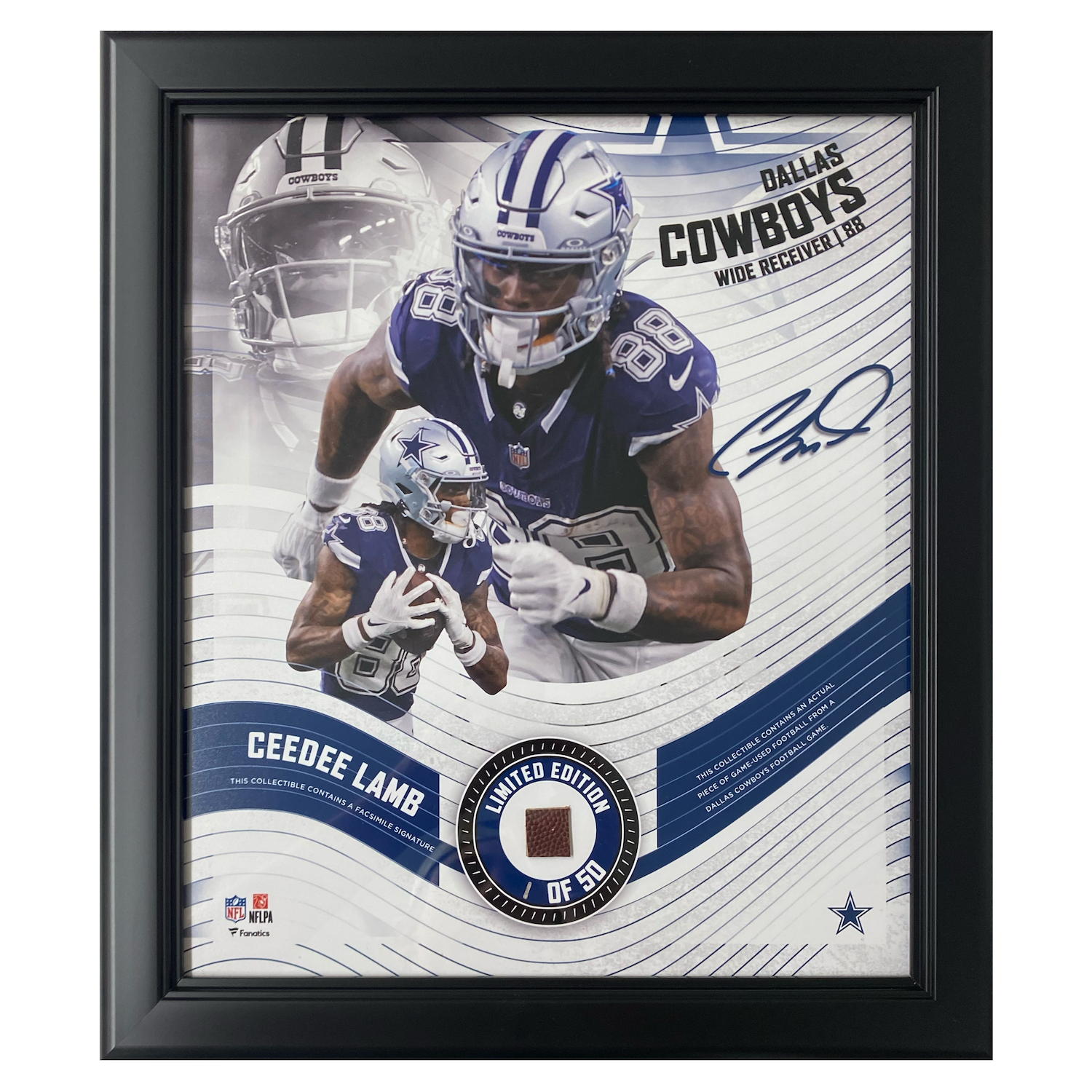 CeeDee Lamb Dallas Cowboys Framed 15" x 17" Game Used Football Collage LE 1/50