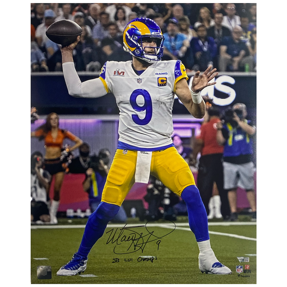 MATTHEW STAFFORD Autographed "SB LVI Champs" Super Bowl 16" x 20" Photo FANATICS