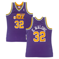 KARL MALONE Autographed Utah Jazz M&N 1991 Purple Road Jersey FANATICS