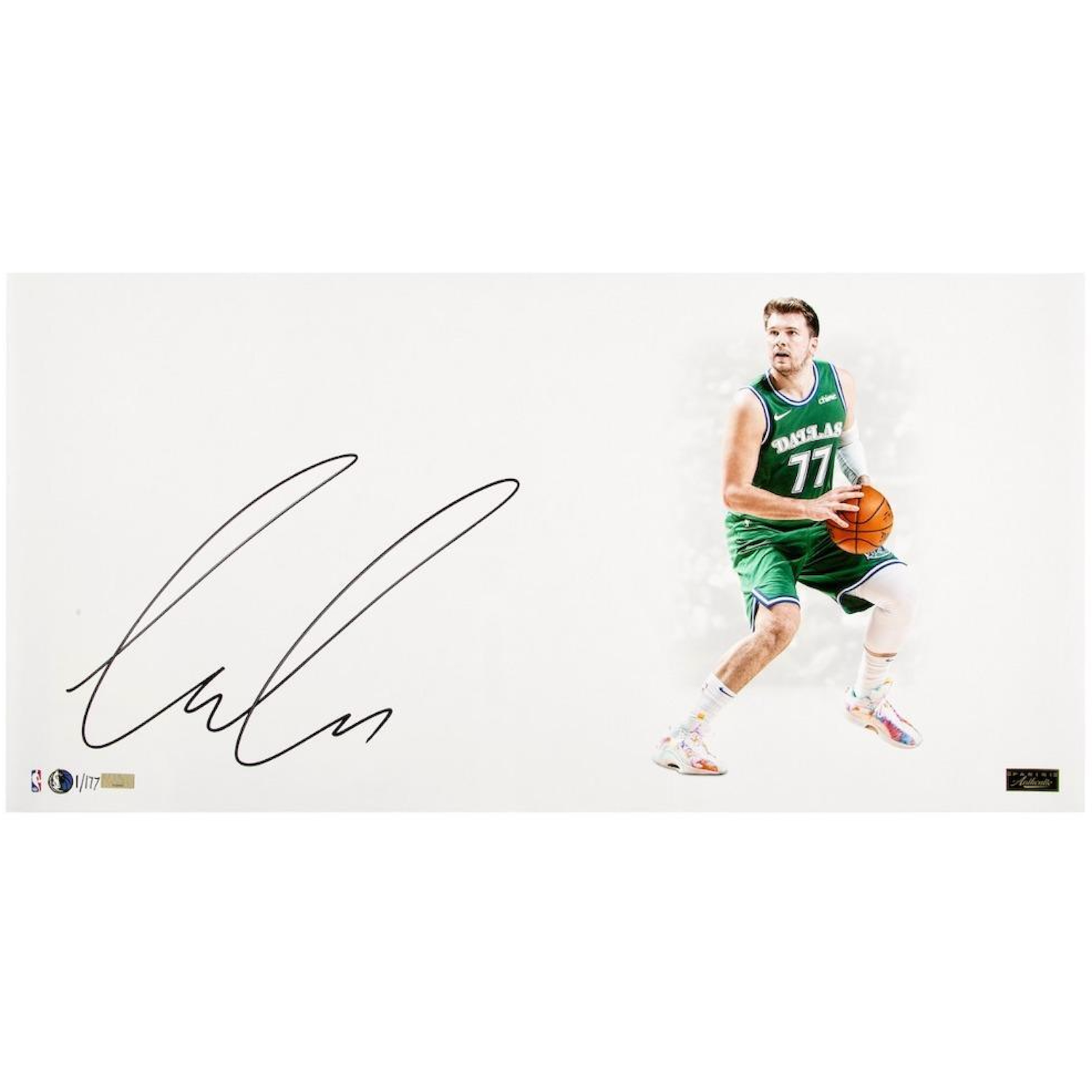 Luka Doncic Autographed Dallas Mavericks "Whiteout" 14" x 28" Photo LE 177 Panini