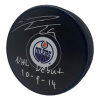 LEON DRAISAITL Autographed Edmonton Oilers "NHL Debut 10-9-14" Edmonton Oilers Puck FANATICS