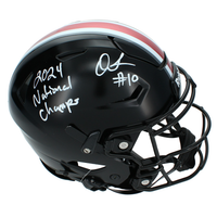 Quinshon Judkins Autographed & Inscribed "24 National Champs" Ohio State Buckeyes Black Alternate Speedflex Authentic Helmet Beckett