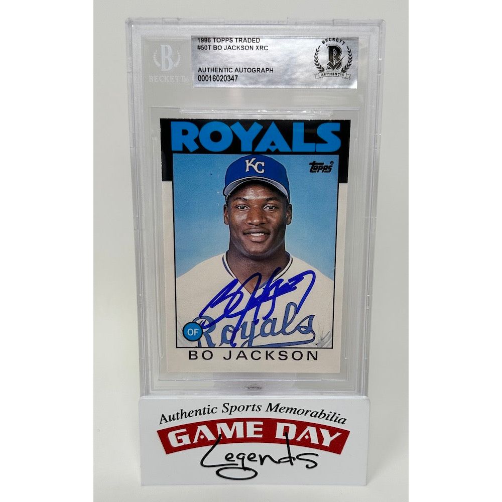 Bo Jackson Kansas City Royals Autographed 1986 Topps Baseball #50T Royals RC Trading Card Beckett