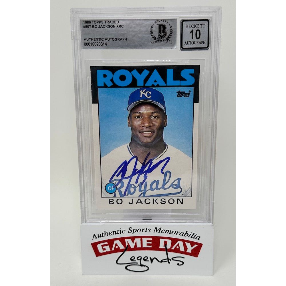 Bo Jackson Kansas City Royals Autographed 1986 Topps Baseball #50T Royals RC Trading Card BGS 10