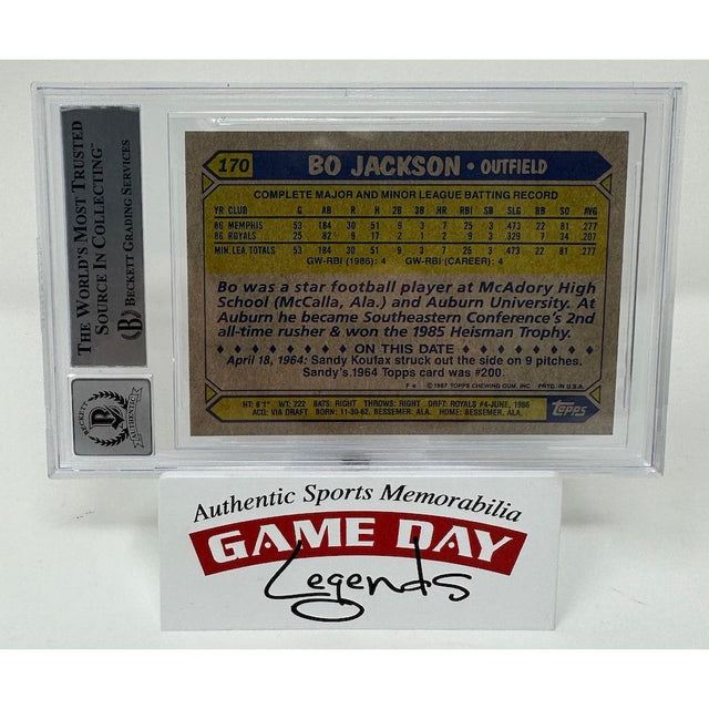 Bo Jackson Kansas City Royals Autographed 1987 Topps #170 Future Stars RC Trading Card BAS 10 Auto