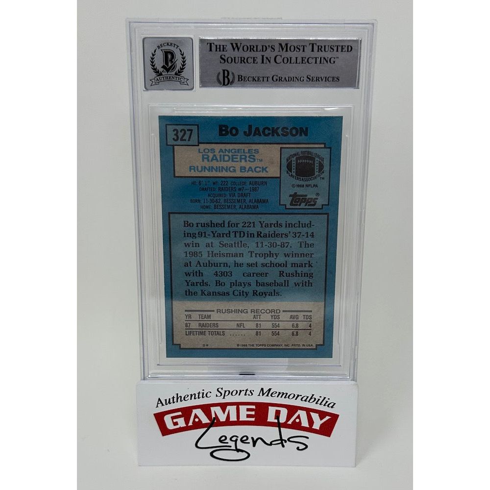 Bo Jackson Autographed Raiders 1988 Topps #327 RC Rookie Card Raiders BAS 9 Auto