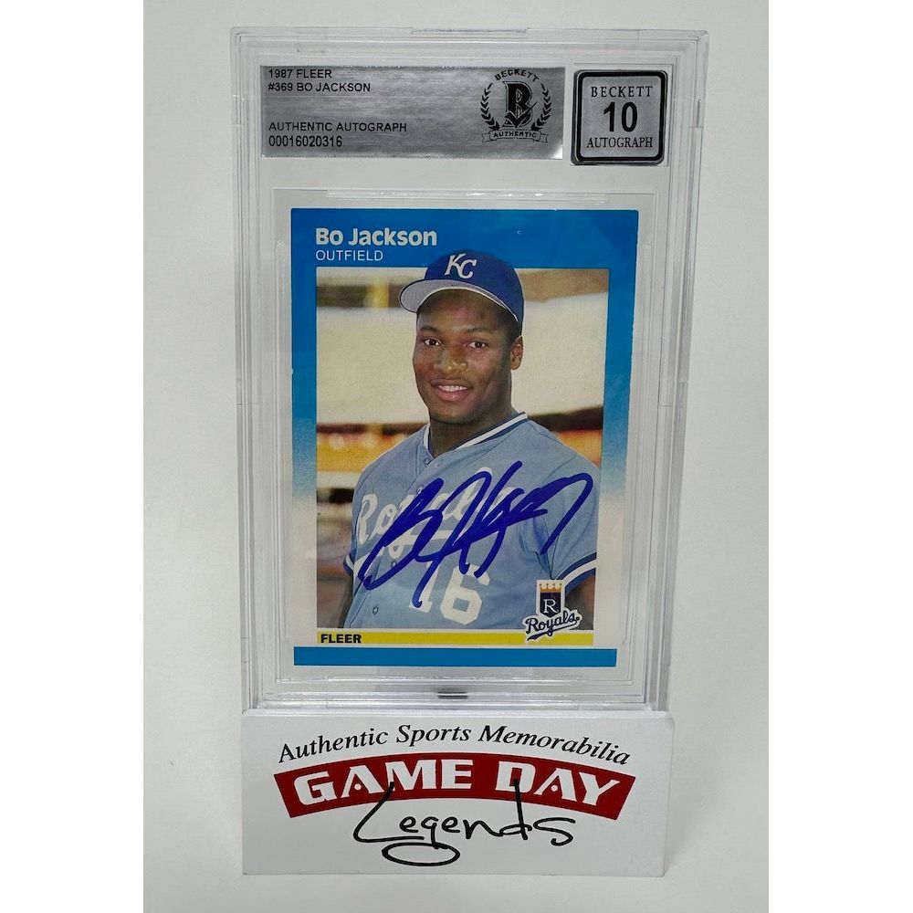 Bo Jackson Kansas City Royals Autographed 1987 Fleer Baseball #369 Royals RC Trading Card BAS 10