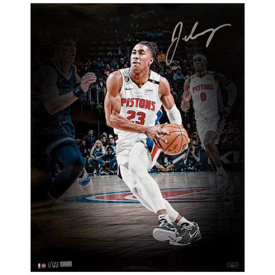 JADEN IVEY Autographed Pistons "Logoman" 16" x 20" Photograph PANINI LE 123