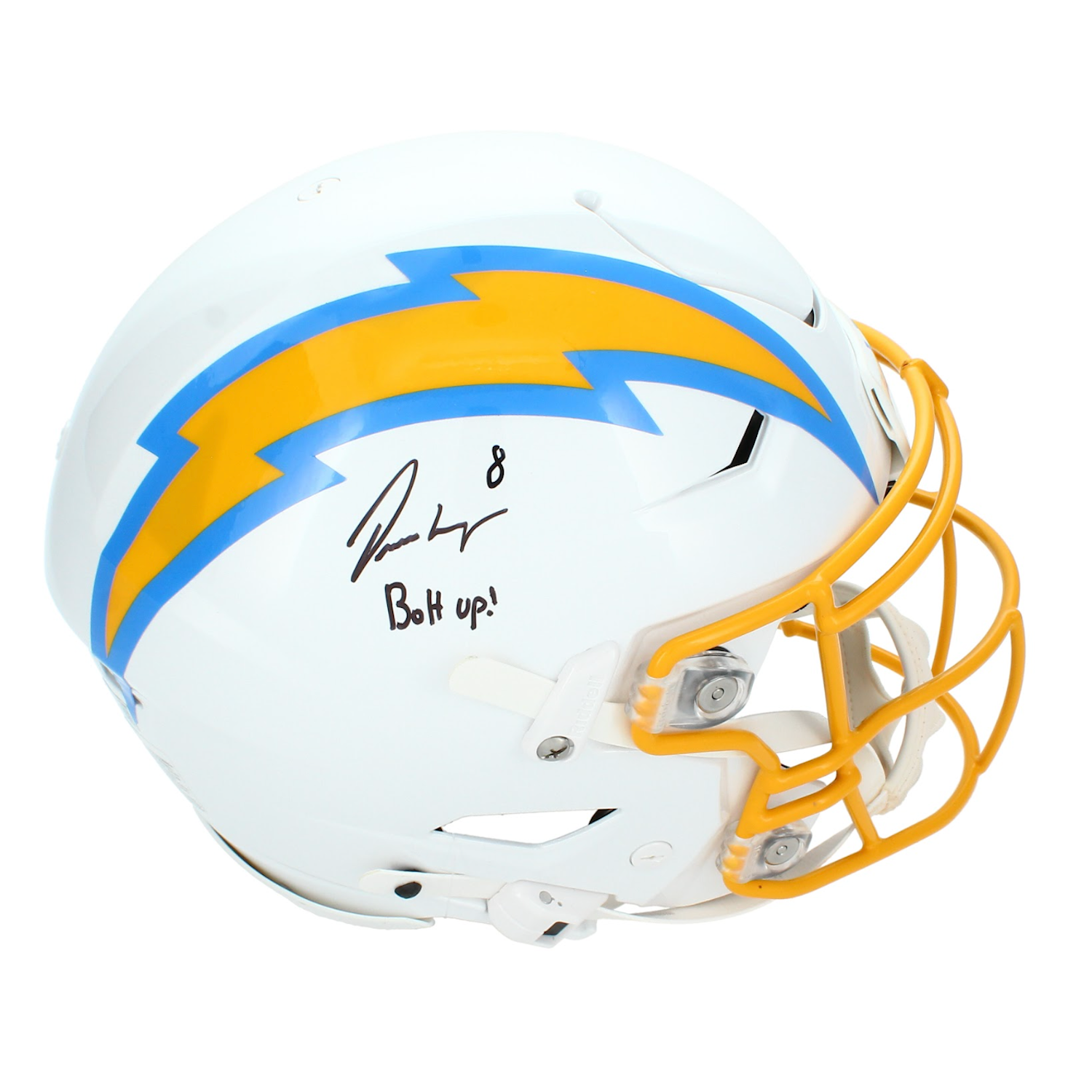 Omarion Hampton Autographed &amp; Inscribed "BOLT UP!" Los Angeles Chargers Speedflex Authentic Helmet Beckett