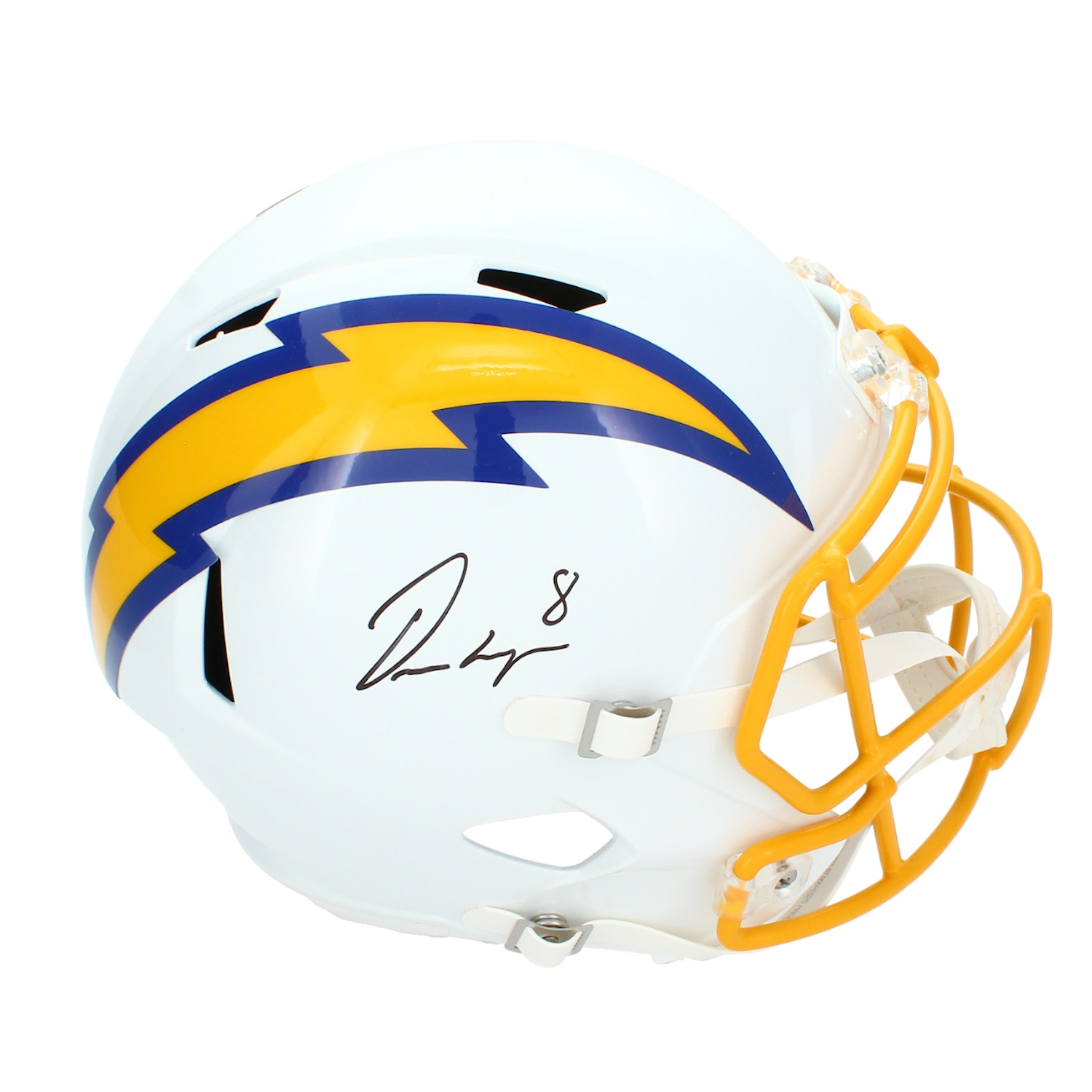 Omarion Hampton Autographed Los Angeles Chargers Royal Color Rush Speed Replica Helmet Beckett