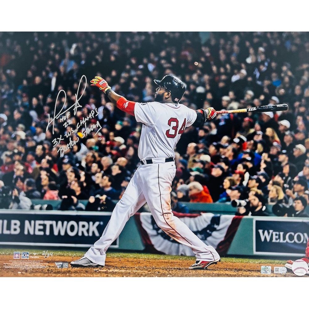 DAVID ORTIZ Autographed Boston Red Sox"3x WS Champs, HOF 22" 16" x 20" Photo FANATICS LE 34