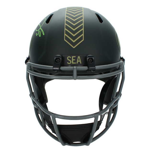 Sam Darnold Autographed Seattle Seahawks 2025 Salute to Service Full Size Replica Speed Helmet Beckett