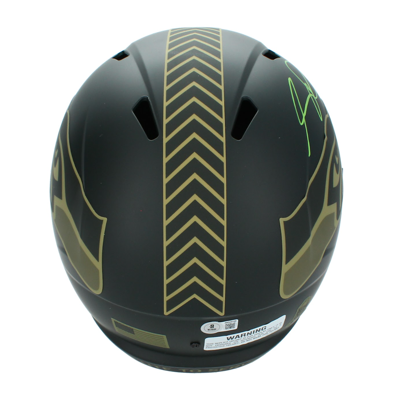 Sam Darnold Autographed Seattle Seahawks 2025 Salute to Service Full Size Replica Speed Helmet Beckett