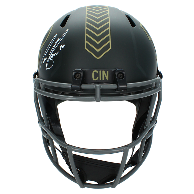 Chase Brown Autographed Cincinnati Bengals 2025 Salute to Service Full Size Replica Helmet Beckett