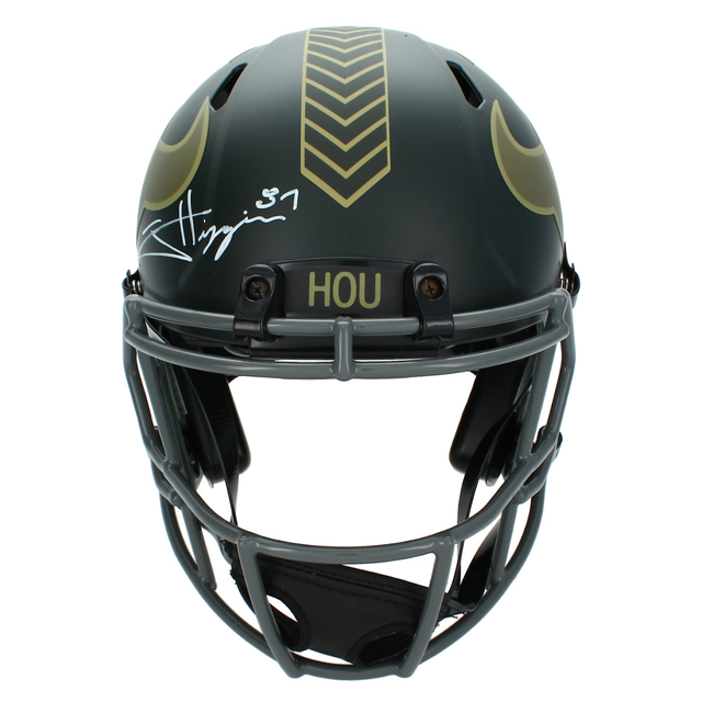 Jayden Higgins Autographed Houston Texans 2025 Salute to Service Speed Authentic Helmet Beckett