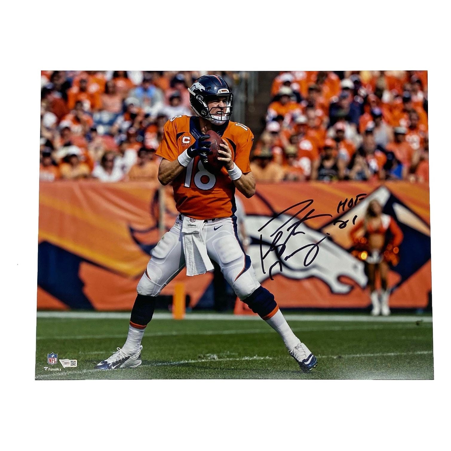 PEYTON MANNING Autographed "HOF 21" Denver Broncos 16" x 20" Photograph FANATICS