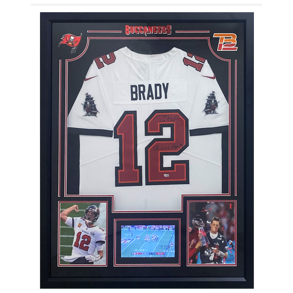 Tom Brady Autographed "SB LV Champs" Framed Nike Jersey w/ Monitor Fanatics