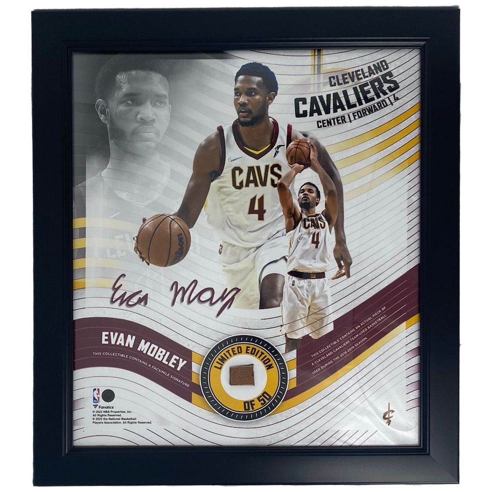 EVAN MOBLEY Cavaliers Framed 15" x 17" Game Used Basketball Collage LE 50