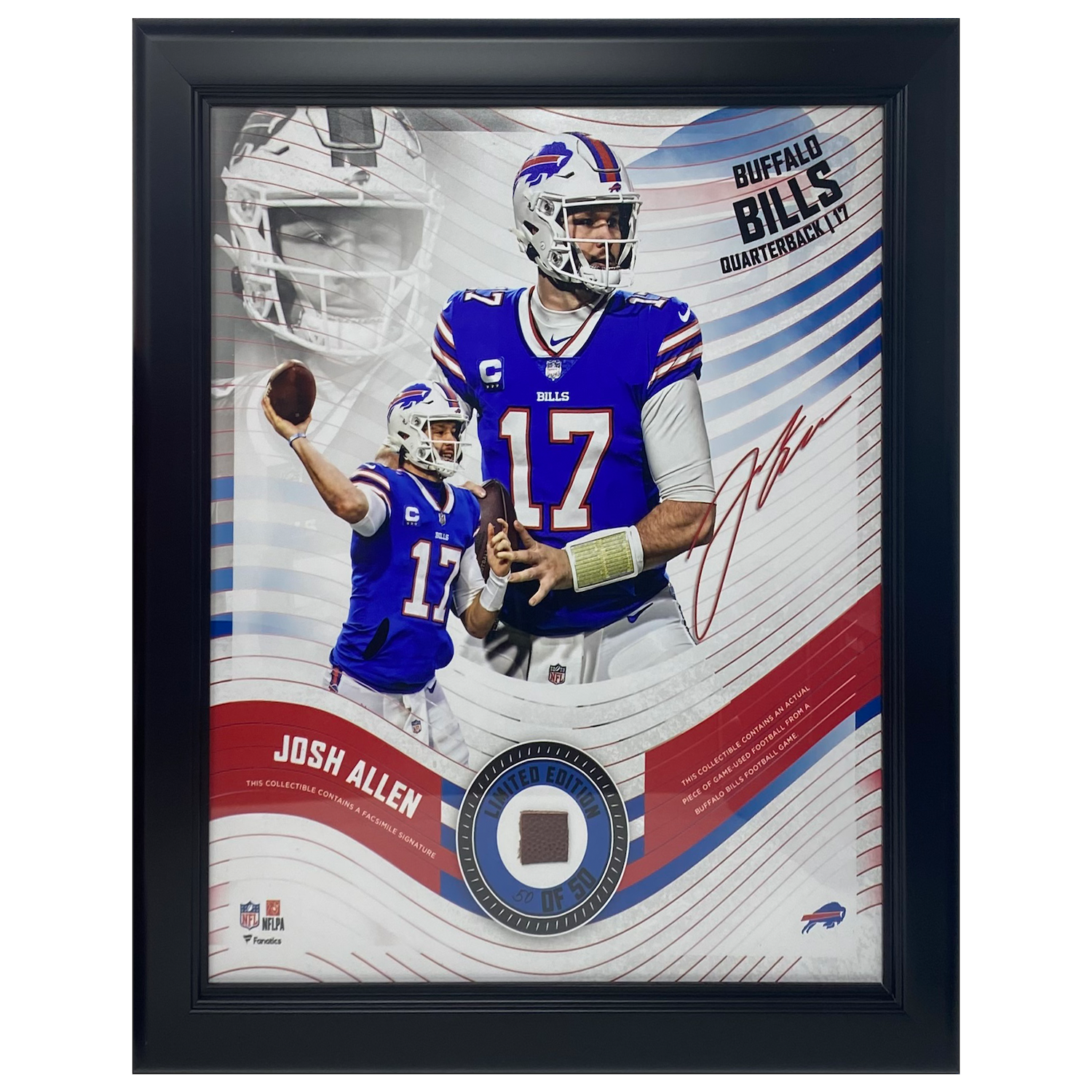 Josh Allen Buffalo Bills Framed 15" x 17" Game Used Football Collage LE 50/50