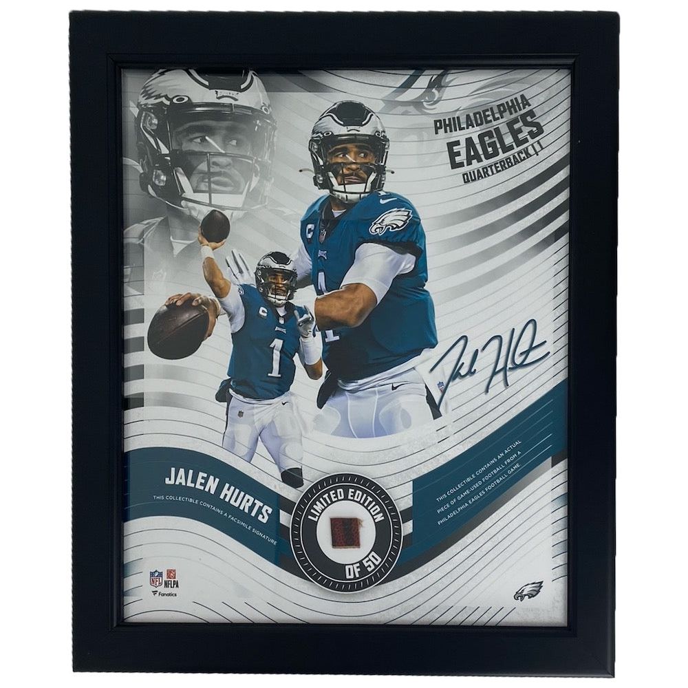 JALEN HURTS Eagles Framed 15" x 17" Game Used Football Collage LE 50