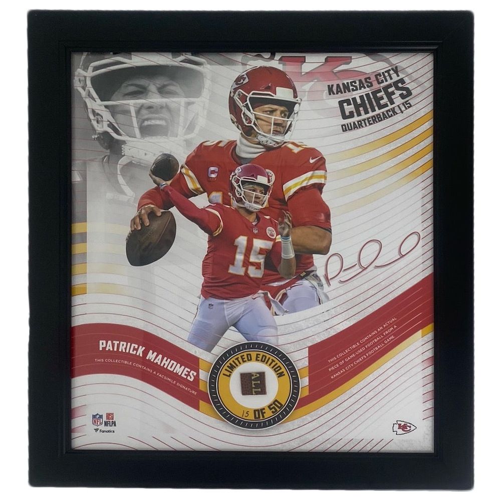 PATRICK MAHOMES K.C. Chiefs Framed 15" x 17" Game Used Football Collage LE 15/50