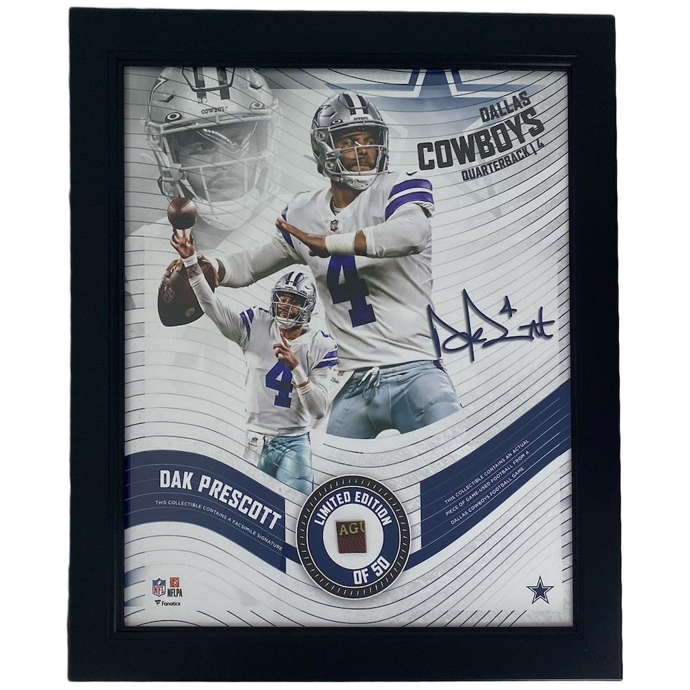 DAK PRESCOTT Dallas Cowboys Framed 15" x 17" Game Used Football Collage LE 50