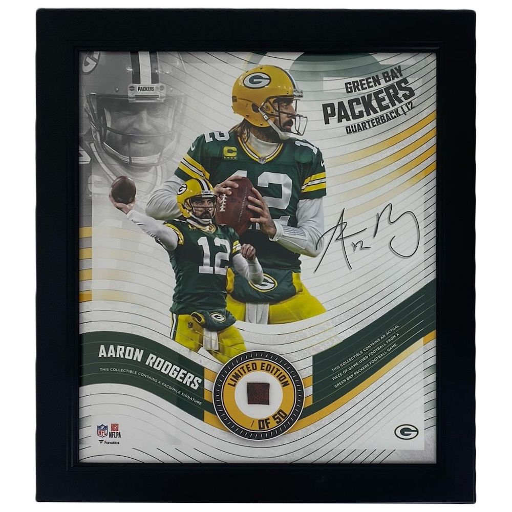 AARON RODGERS Packers Framed 15" x 17" Game Used Football Collage LE 1/50
