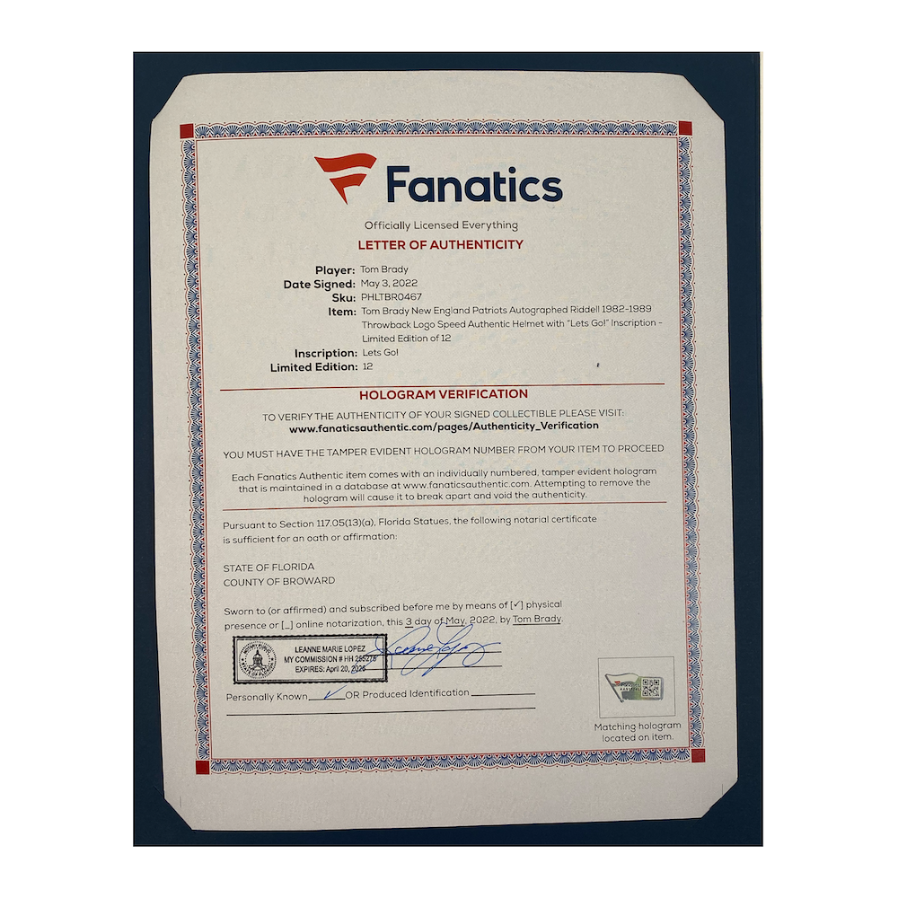 Tom Brady Autographed "Let's Go" Authentic Patriots TB Helmet Fanatics LE 12