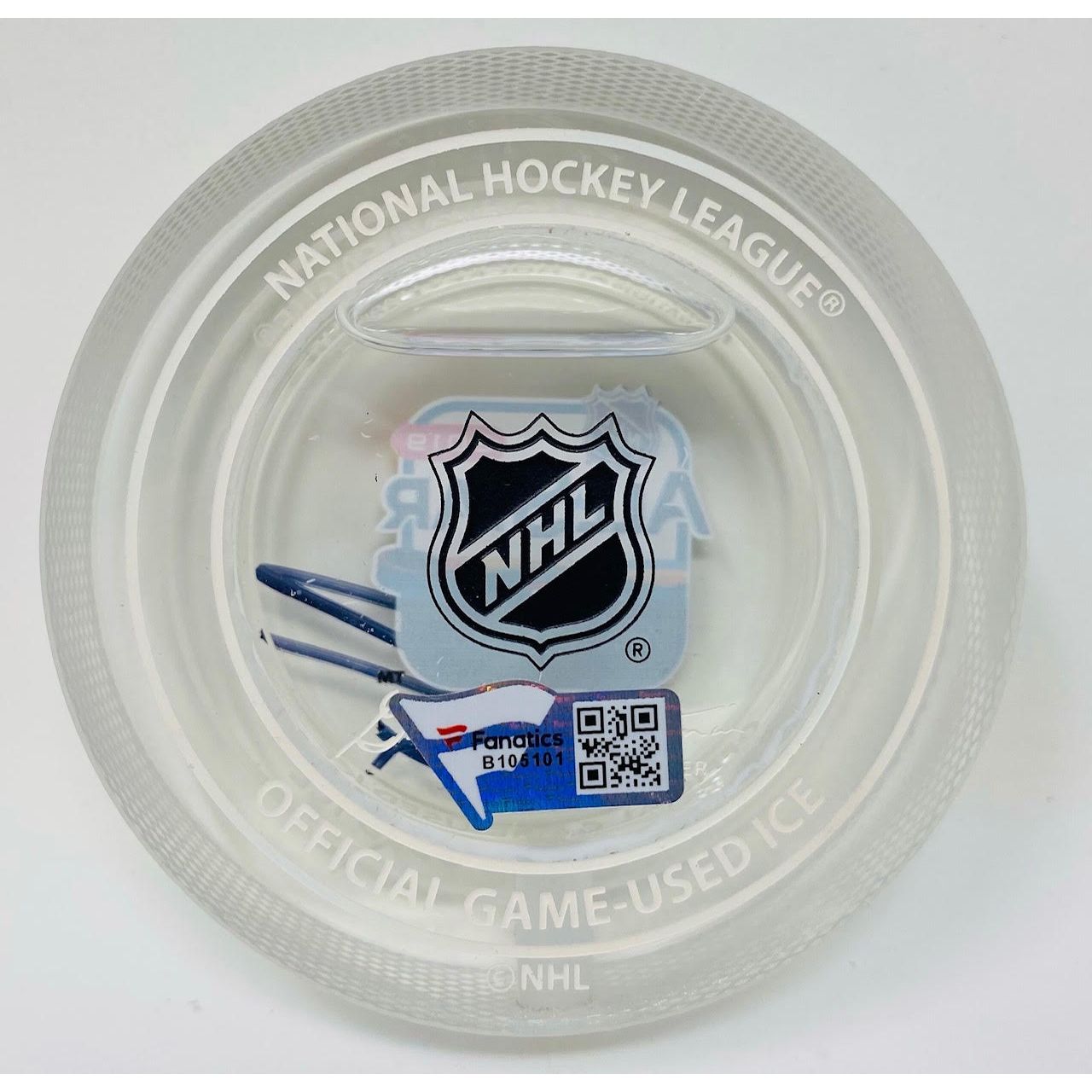 LEON DRAISAITL Autographed 2019 AS Game Used Ice Crystal Puck Display FANATICS
