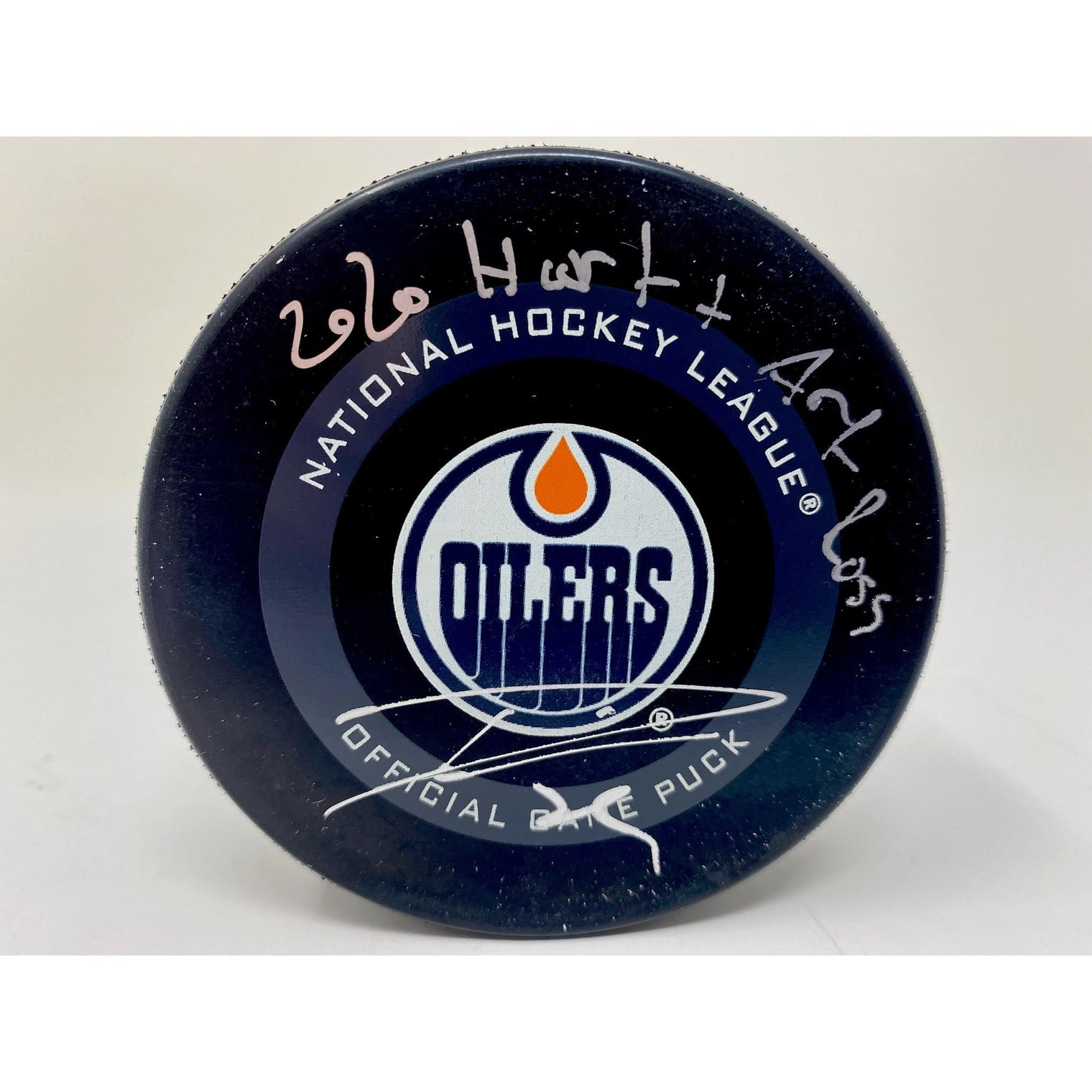 LEON DRAISAITL Autographed Edmonton Oilers "2020 HART & Art Ross" Official Game Puck FANATICS
