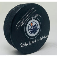 LEON DRAISAITL Autographed "2020 HART & Art Ross" Edmonton Oilers Puck FANATICS