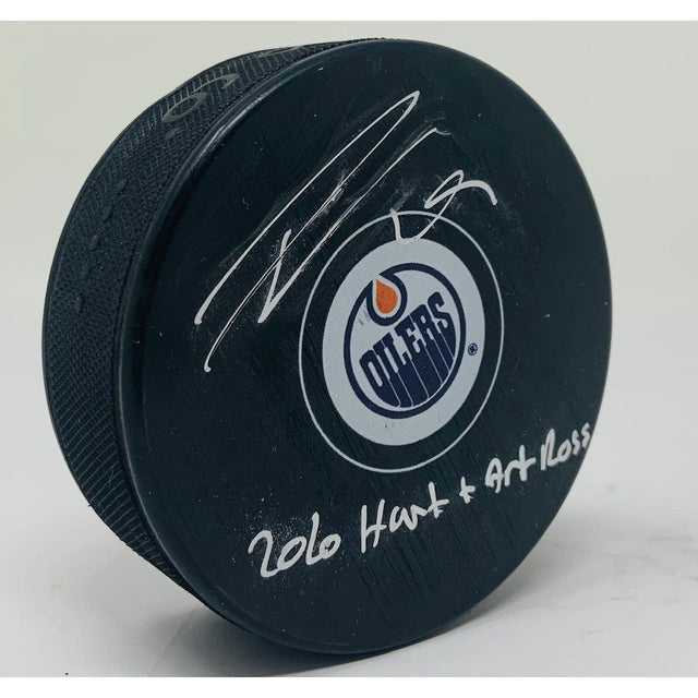 LEON DRAISAITL Autographed "2020 HART & Art Ross" Edmonton Oilers Puck FANATICS