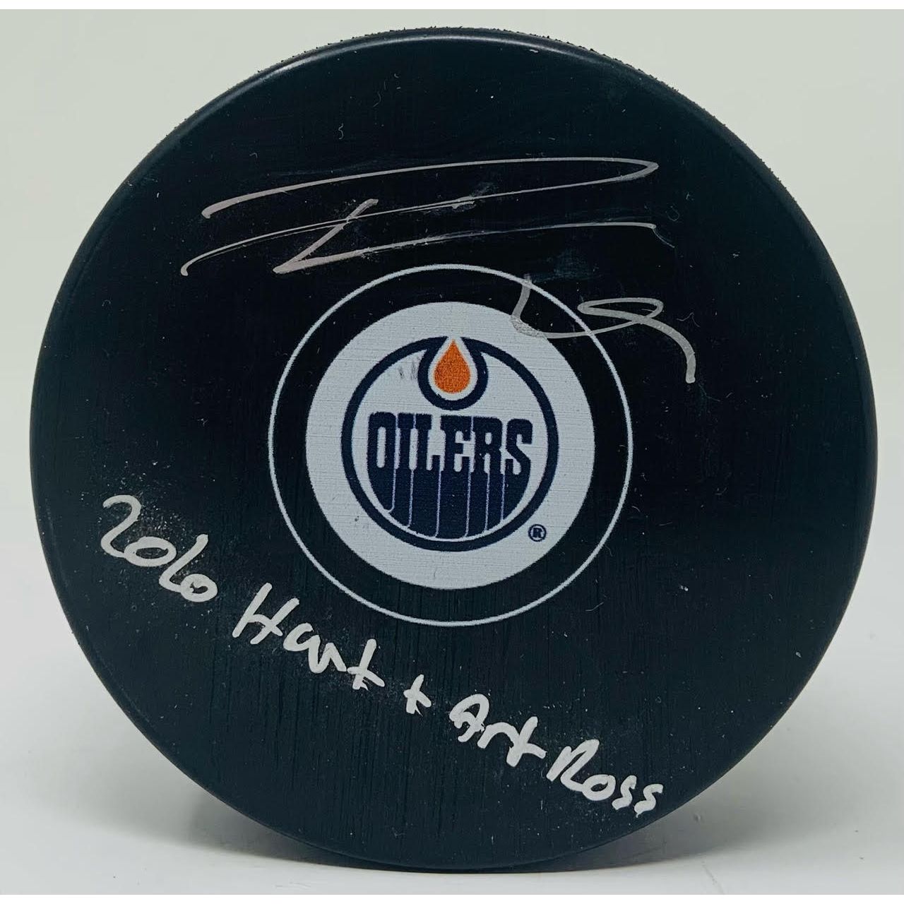 LEON DRAISAITL Autographed "2020 HART & Art Ross" Edmonton Oilers Puck FANATICS