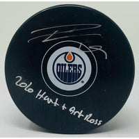 LEON DRAISAITL Autographed "2020 HART & Art Ross" Edmonton Oilers Puck FANATICS