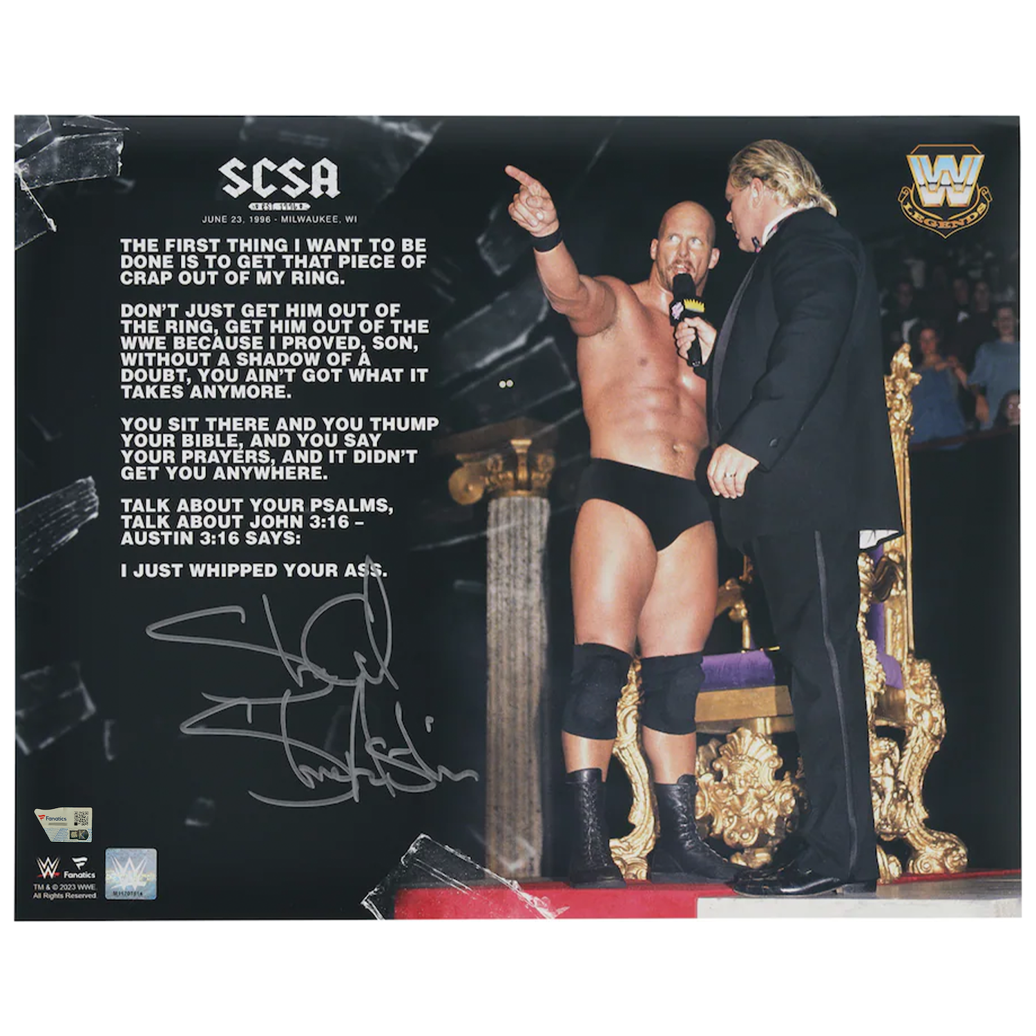 Steve Austin Autographed WWE 16" x 20" "King Of The Ring" Quote Photo Fanatics
