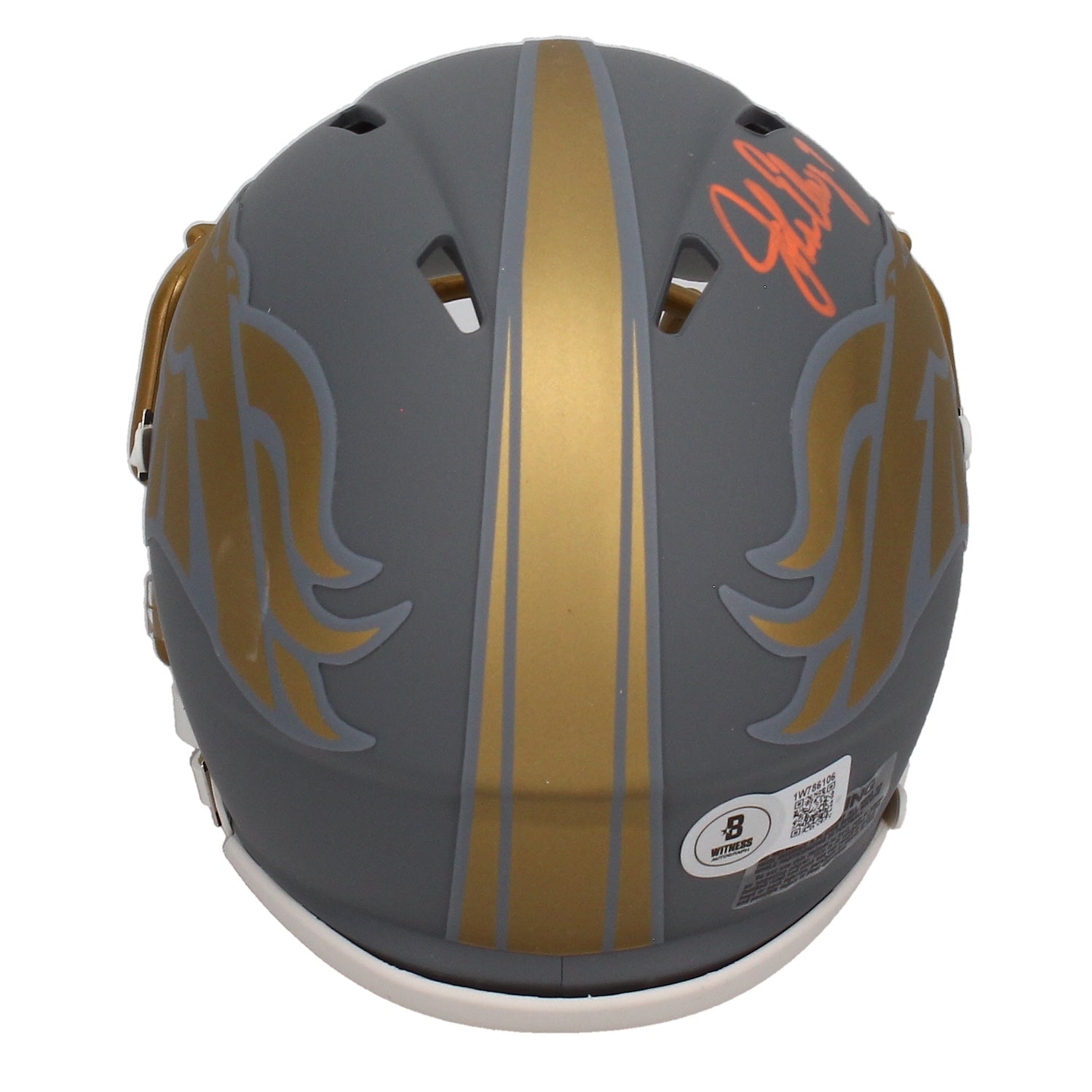 John Elway Autographed (Orange) Broncos Slate Mini Speed Helmet Beckett