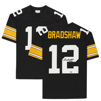 Terry Bradshaw Autographed and Inscribed "HOF 89" Pittsburgh Steelers Black Mitchell &amp; Ness Throwback Jersey Fanatics