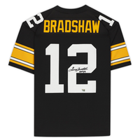 Terry Bradshaw Autographed and Inscribed "HOF 89" Pittsburgh Steelers Black Mitchell &amp; Ness Throwback Jersey Fanatics