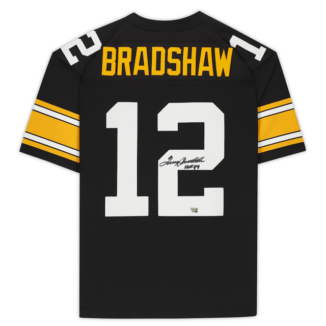 Terry Bradshaw Autographed and Inscribed "HOF 89" Pittsburgh Steelers Black Mitchell &amp; Ness Throwback Jersey Fanatics
