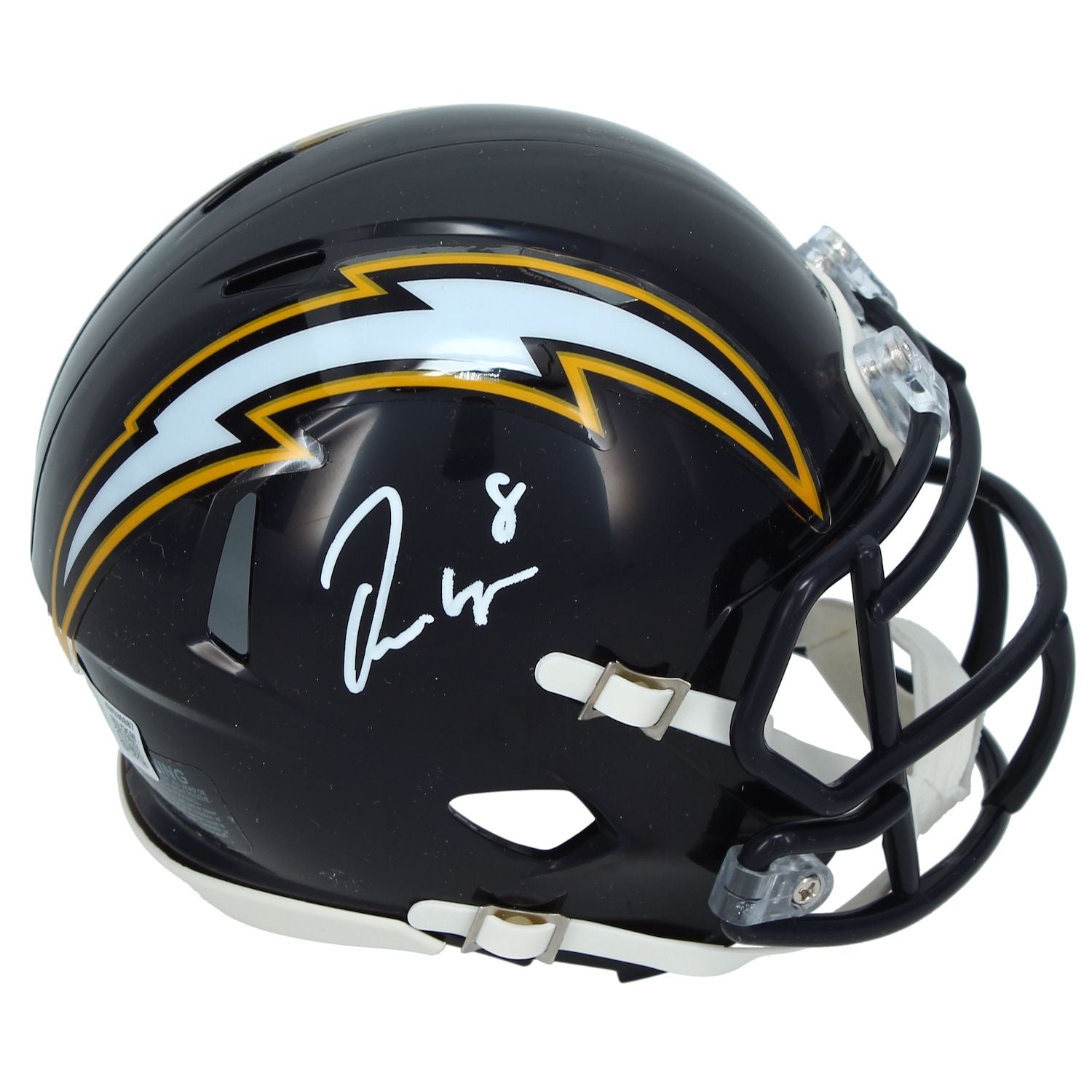 Omarion Hampton Autographed Los Angeles Chargers 1988-06 Throwback Speed Mini Helmet Beckett
